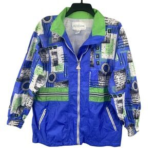 Vintage 90s Wilson Windbreaker Jacket Mens S Blue Green Abstract Retro Sporty